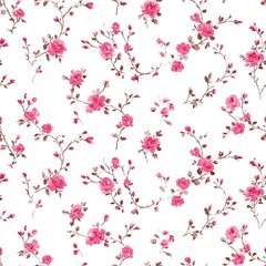 Seamless floral pattern of small pink roses minimalist design fabric print soft aesthetic repeating motifs