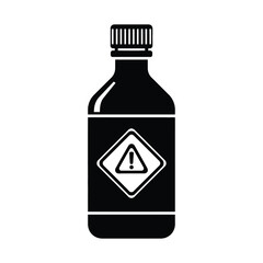 Black bottle with warning symbol and exclamation mark