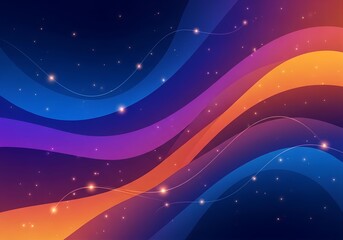 Vibrant Abstract Wavy Background with Cosmic Gradient Colors and Ethereal Stardust Particles for Modern Digital Design