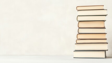 Stacked books on a plain surface showcasing a collection of literature and knowledge