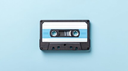 Fototapeta premium Retro cassette tape on a light blue backdrop showcasing analog music nostalgia and vintage style in a contemporary setting