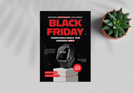 Bold Black Friday Smartwatch Sale Flyer Template for Promotion