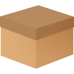 Isometric brown cardboard box with lid closed clean simple design and no background.