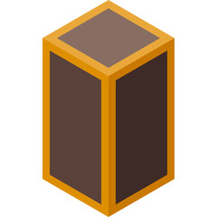 Isometric brown cube block with golden edges on a transparent background representing a game element or educational tool
