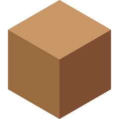 Isometric Brown Cube With Defined Edges And Faces On Transparent Background Rendered In 3D With Soft Shadow