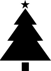Minimal Black Christmas Tree Silhouette Icon with Star Topper on White Background