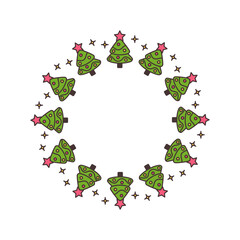 Decorative Christmas wreath with a Christmas tree. Vector illustration on an isolated transparent background. Copy space.
