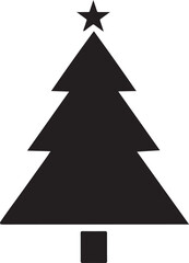 Minimal Black Christmas Tree Silhouette Icon with Star Topper on White Background