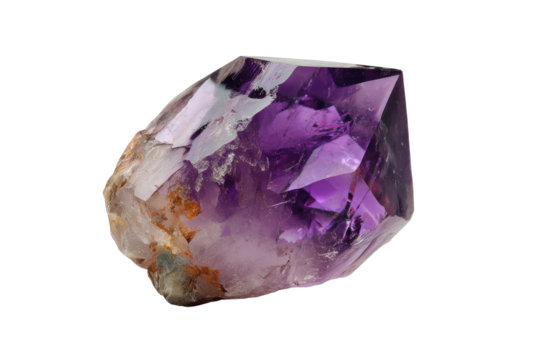 Purple crystal point. Rough, natural base. Opaque