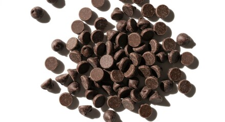 Obraz premium Chocolate chips scattered on a white background, casting shadows