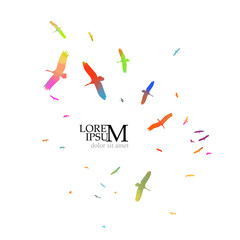 Flight of storks colored silhouette. A flock of birds flying south. Hand drawn. Not AI, vector illustration