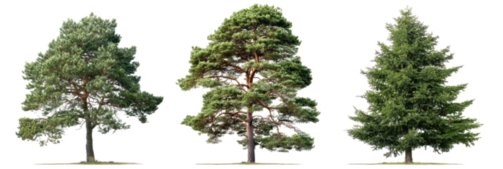 Three evergreen trees