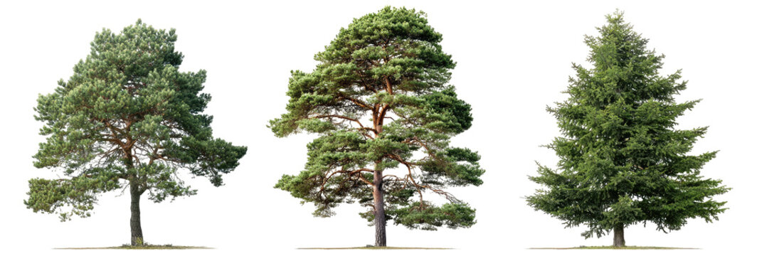 Three evergreen trees