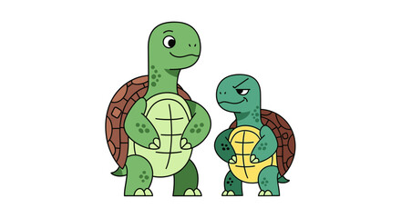 Obraz premium Animated turtle duo featuring a friendly character alongside a mischievous looking reptile