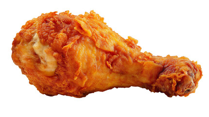 A single crispy and golden brown fried chicken drumstick isolated on a black background close up view