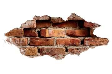 Broken brick wall revealing layers beneath