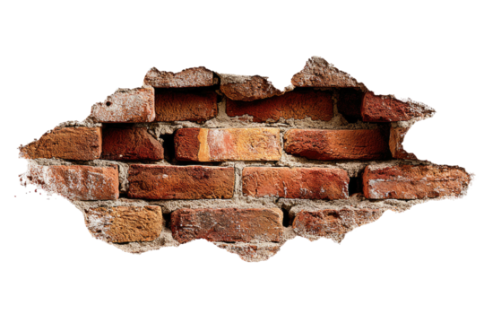 Broken brick wall revealing layers beneath
