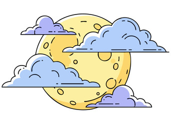 A stylized moon and clouds illustration. Simple, modern design with a dreamy aesthetic. Perfect for backgrounds, logos, and social media.