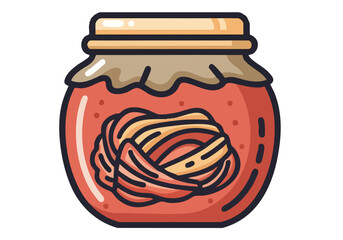 A vibrant, illustrated jar of kimchi icon. Bold lines and a rich red hue create a visually appealing and modern design, perfect for food-related projects.