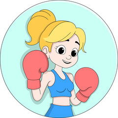 Vector cartoon logo of a female boxer inside a circular frame, ideal for social media avatar or sports branding identity