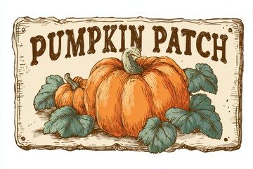 Vintage autumn pumpkin patch sign display at rural farm - close-up outdoor photography