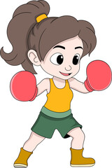 Vector cartoon of an enthusiastic female boxer smiling with energy and confidence, representing motivation and strength in sports