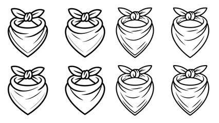 Bandana vector set of outline silhouette icon set featuring headwear fashion elements in minimalist black and white design