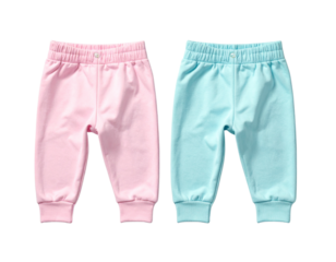 Pair of Blue and Pink Baby Pants Side by Side Isolated on Transparent Background PNG