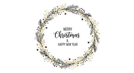 Festive Holiday Wreath Design with Merry Christmas and Happy New Year Greetings, Elegant Celebration