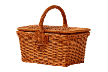 Woven basket, closed lid, twisted handle