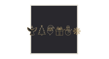 Christmas Icons Angel, Santa, Tree, Gift, Snowflake, and Holiday Symbols on a Dark Background