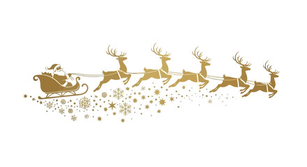 Santa Claus and His Reindeer Flying Across the Sky on Christmas Eve with Snowflakes