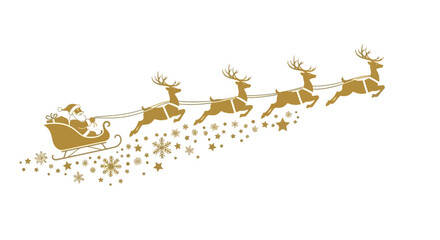 Santa Claus and His Reindeer Flying Through the Sky, Delivering Christmas Gifts with Joy and Festive Spirit
