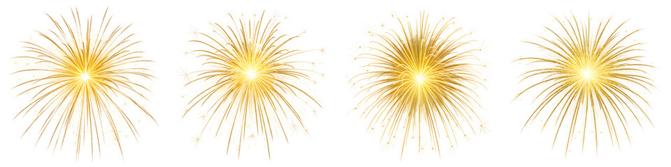Obraz premium Four bursts of golden sparks isolated on transparent background