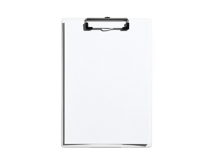 White clipboard with blank paper, centered