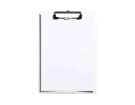 White clipboard with blank paper, centered