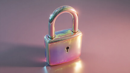 Floating modern slick padlock casts a soft gradient shadow against a clean background symbolizing digital security protection privacy and minimal futuristic design
