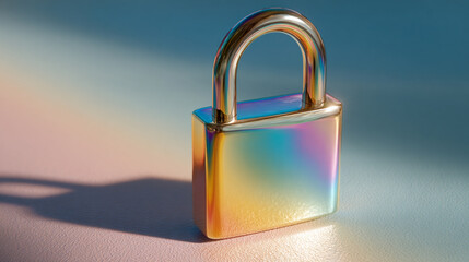 Floating modern slick padlock casts a soft gradient shadow against a clean background symbolizing digital security protection privacy and minimal futuristic design
