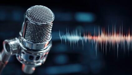 A vintage microphone with a blurred sound wave in the background