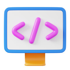 Modern Simple 3D Coding Symbol on Screen Device Illustration