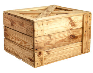 Wooden crate or Old closed wooden crate. Wooden box Isolated on transparent background