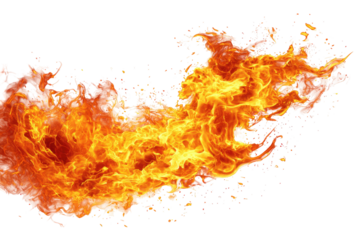 Bright, fiery flames licking upwards, on dark