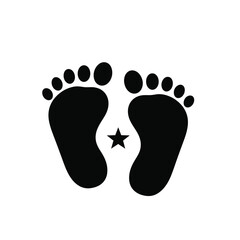 Black footprints and star graphic on white background