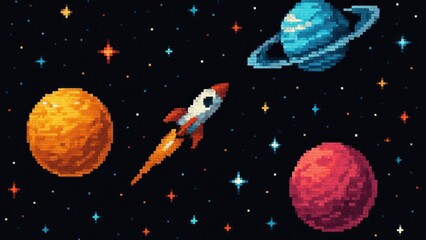Pixelated cosmic adventure wallpaper for desktop