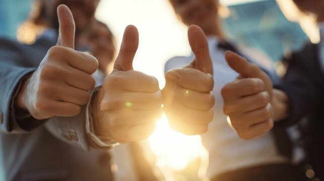 Business Team Celebrating Diverse Success with Thumbs Up Gesture
