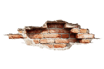Brickwork exposed through damaged wall section