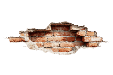 Brickwork exposed through damaged wall section