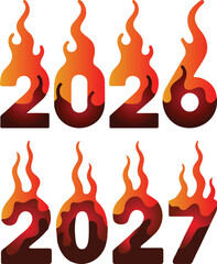 2026 & 2027 number new year vibrant Fiery style vector illustration