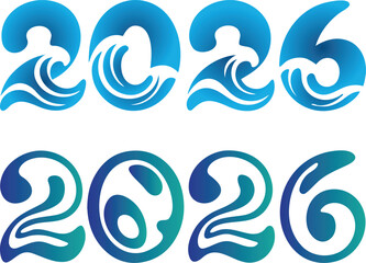 2 Artistic blue wave designs 2026 number vector illustration.