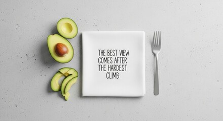 Avocado & Motivational Quote Plate: Healthy Eating, Wellness Journey, and Overcoming Challenges Inspiration